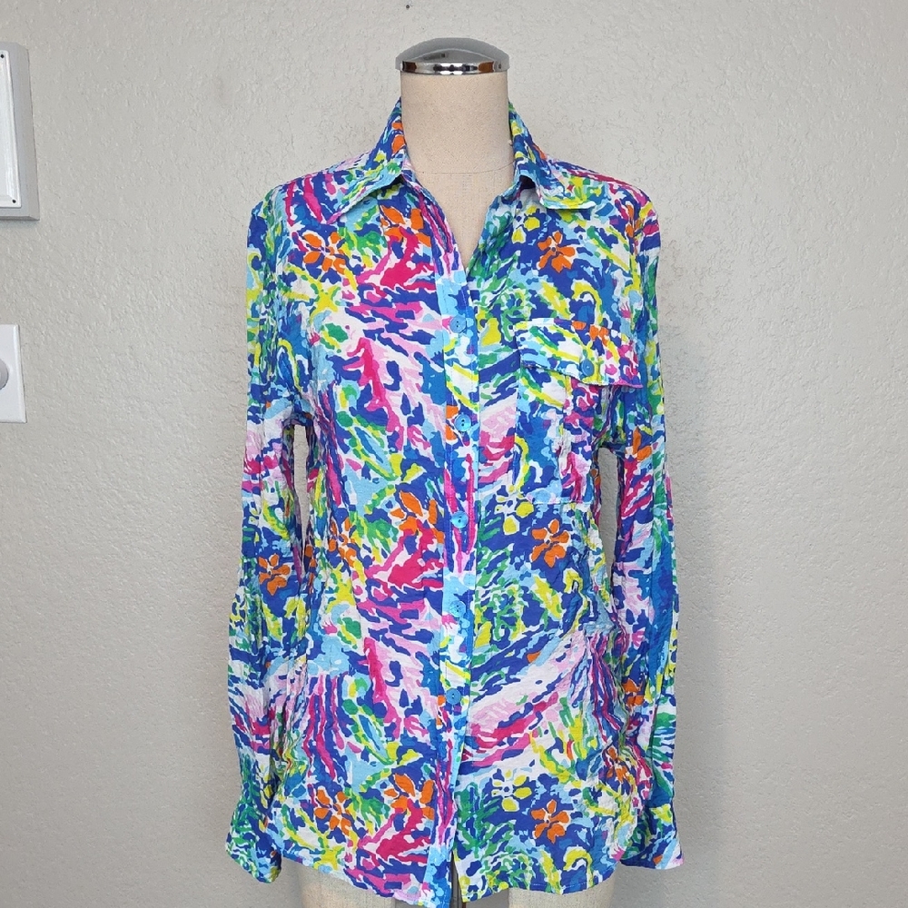 Pleats Collection by Pings Imports Button Down Blouse Size M